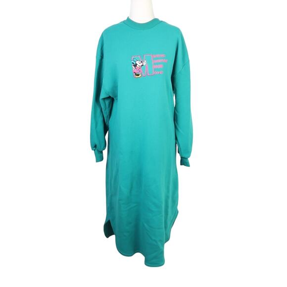 Vintage 90s Mickey Unlimited Teal Green Minnie Mouse Sweatshirt Dress M - Picture 1 of 6